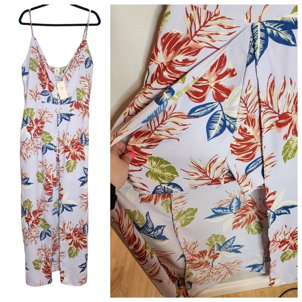 NWT Lilian purple floral romper maxi dress Stretch waist. Women's plus size 3X.